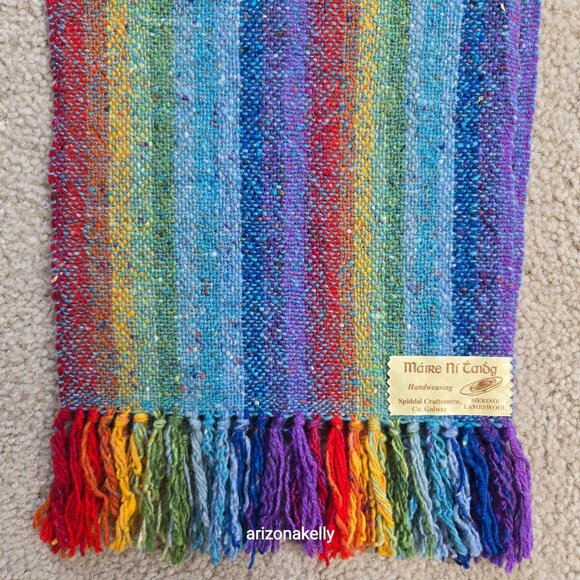 NWOT Handwoven Merino Wool Colorful Stripe Scarf Ireland - Picture 2 of 9